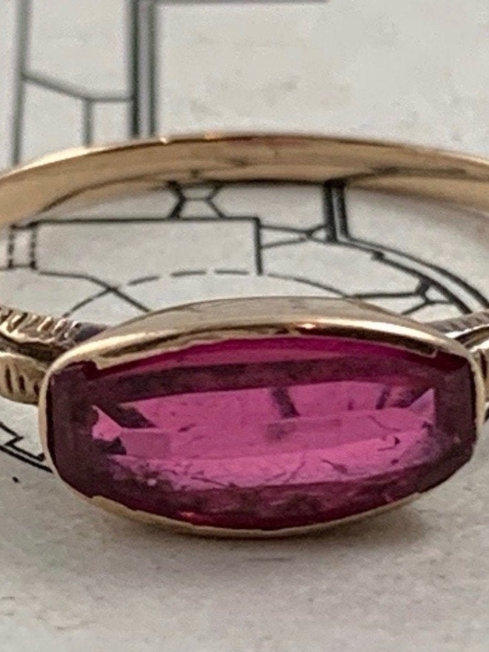 Antique (1900’s) 10 K Gold Ring with Oval Pink Sapphire